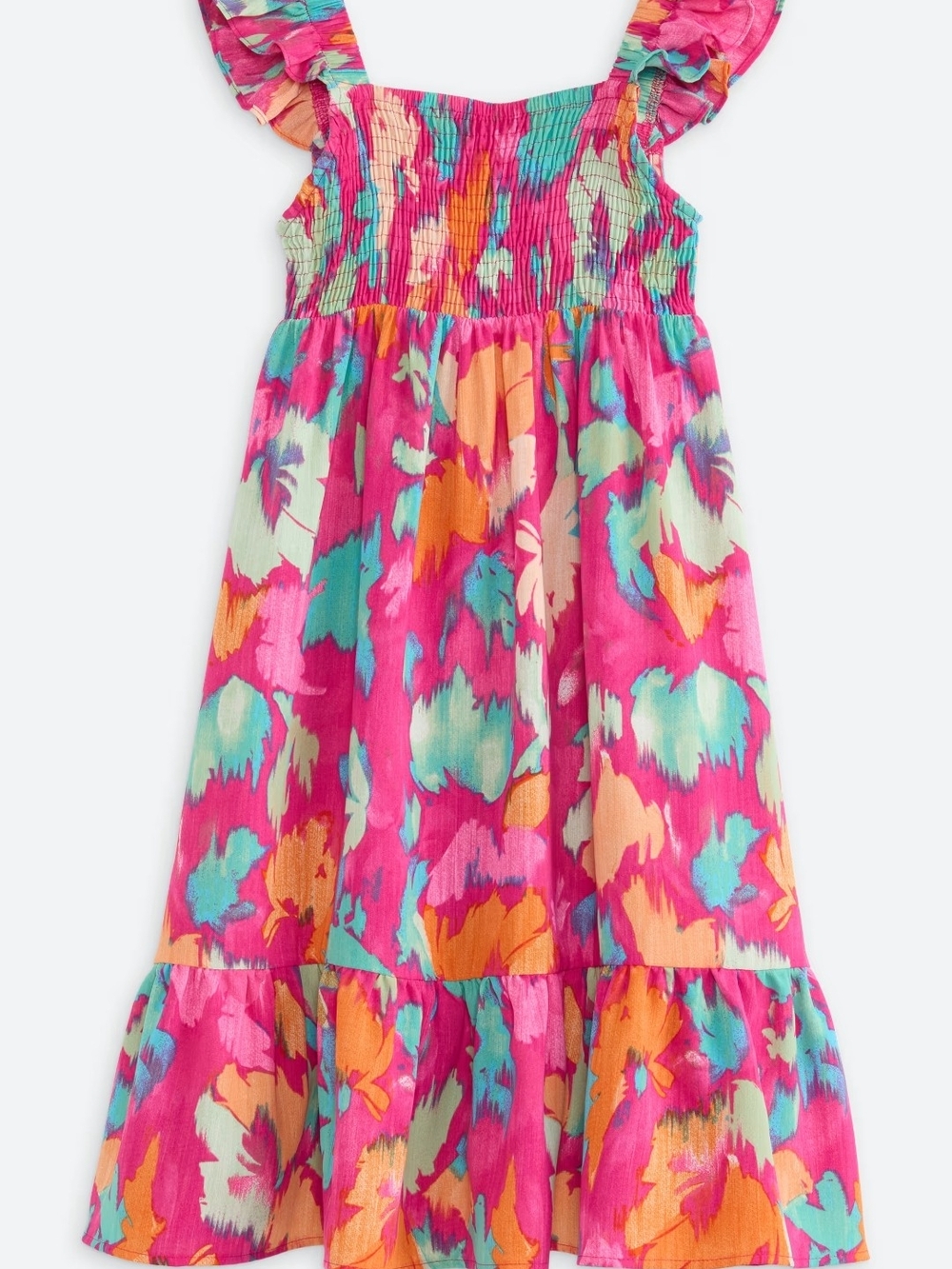 Girls' Bright Pink Floral Print Sundress with Ruffle Straps